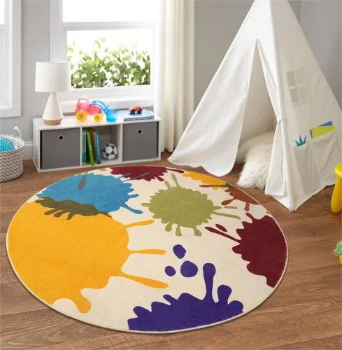 Vista 13 de STARUIA - Alfombra de huellas de manos y pies para niños para sala de juegos, alfombra de guardería lavable de 3 x 5 pies de colores para habitación