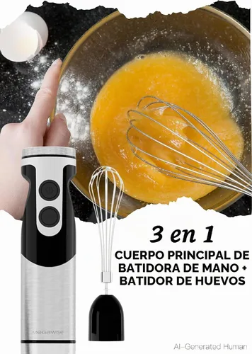 Vista 9 de Megawise Batidora de Mano de Alta Potencia – 400W de Potencia Máxima con Accesorios Versátiles 3 en 1 (Eje Mezclador, Batidor, Picadora); Diseño