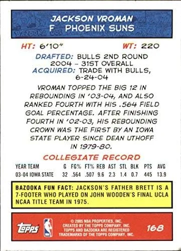 Vista 2 de 2004-05 Bazooka Gold #168 Jackson Vroman NBA Baloncesto Trading Card