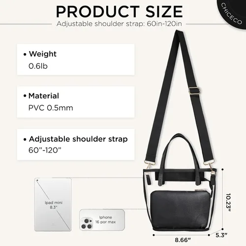 Vista 3 de CHICECO Bolsa transparente para mujer, bolsa transparente para eventos de estadio con correas ajustables, bolsa de mano para deportes, conciertos