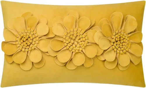 Vista 22 de JWH - Funda de almohada de flores 3D, terciopelo, rosa brillante, 12 x 20 pulgadas Acento decorativo de girasol, diseño floral lumbar, cama