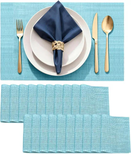 Vista 12 de Juego de 4 manteles individuales de vinilo duraderos, antideslizantes para mesa de comedor, resistentes al calor, lavables, de PVC, fáciles