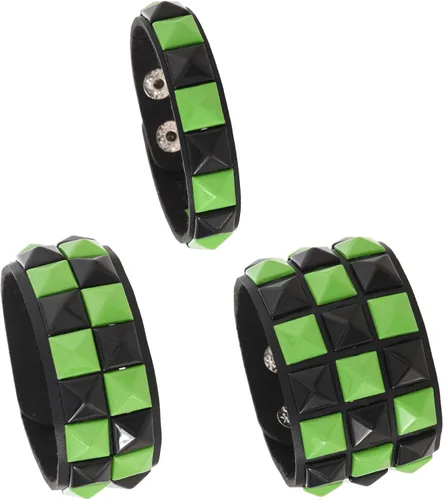 Vista 6 de 3 pulseras punk, pulseras de cuero con tachuelas, pulsera emo, pulseras góticas ajustables para hombres y mujeres