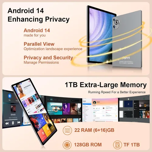 Vista 9 de Tableta de 10 pulgadas, 22 GB de RAM+128 GB ROM+1 TB Expand, tableta Android con teclado y mouse, batería de 8000 mAh, pantalla IPS de 1280 x 800