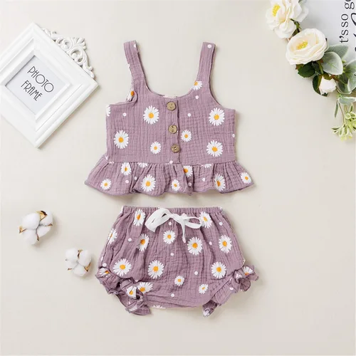 Vista 3 de Conjunto de ropa de verano para bebés y niñas pequeñas