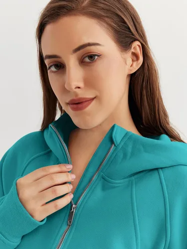 Vista 4 de WYNNQUE Sudadera corta con capucha para mujer, manga larga, forro polar, media cremallera, ropa de otoño