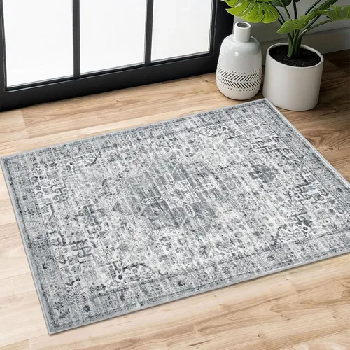 Vista 80 de SIILOOM Alfombra lavable de 2 x 3 pies, alfombra suave color taupe ceniza para entrada, tapete antideslizante para puerta de interior, tapete