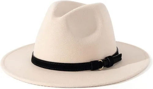 Vista 9 de Lisianthus Sombrero Fedora de ala ancha vintage para hombre y mujer con hebilla de cinturón Negro