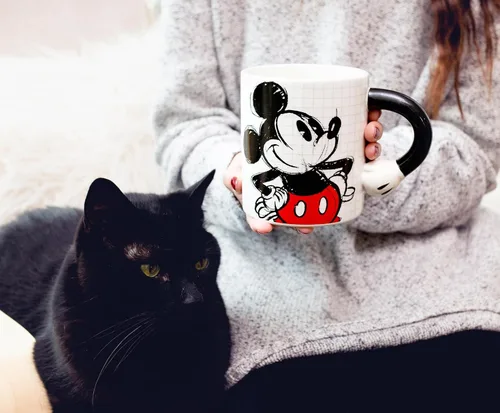 Vista 3 de Silver Buffalo Mickey - Taza de cerámica con mango en forma de mano, 20 onzas