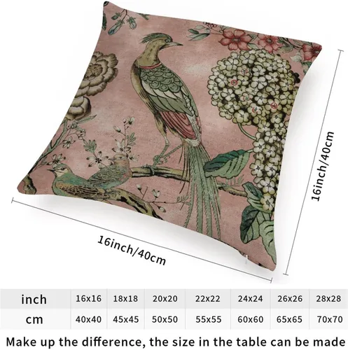 Vista 2 de ArogGeld Fundas de almohada de granja de camelia y pavo real, color rosa, rubor, chinoiserie, pájaro, blanco, lino, funda de cojín chinoiserie