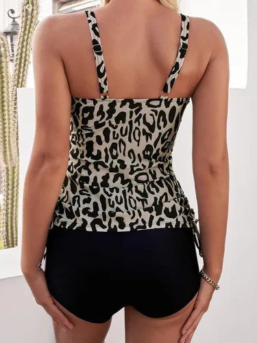 Vista 2 de Floerns Traje de baño de 2 piezas con cordón lateral de leopardo para mujer