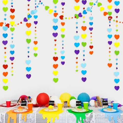 Vista 24 de 52 pies Guirnalda de corazón de amor dorado azul marino para decoración de fiesta del día de San Valentín Bandera de serpentina colgante azul real