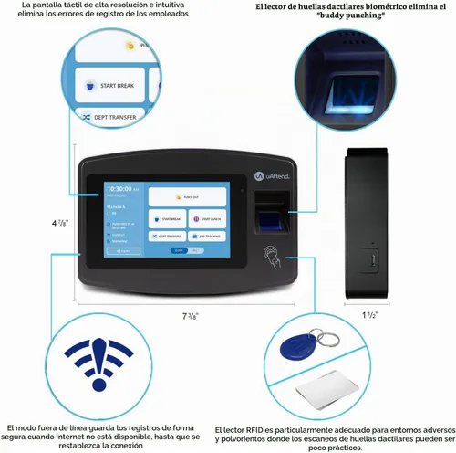 Vista 6 de uAttend JR2000 Reloj de Control de Tiempo Biométrico de Huellas Dactilares, RFID, PIN para Pequeñas Empresas – Sistema de Asistencia Basado