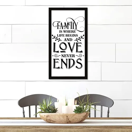 Vista 7 de Letrero de madera de 22 x 12 pulgadas con texto en inglés "Positive Saying Family is Where Life Begins and Love Never Ends Scripture Versículos