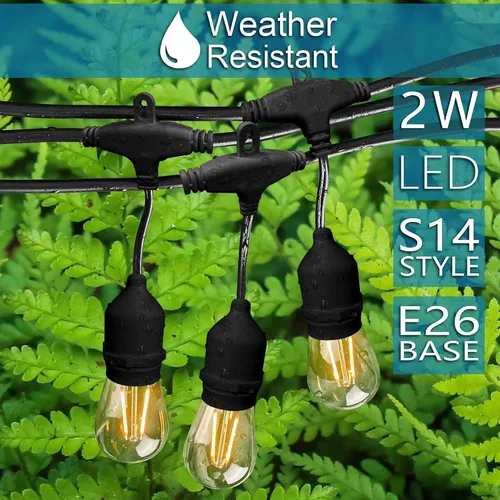 Vista 3 de Banord Cadena de luces LED para exteriores, luces de patio de 48 pies con bombillas Edison de plástico vintage de 2 W regulables y hilo de grado