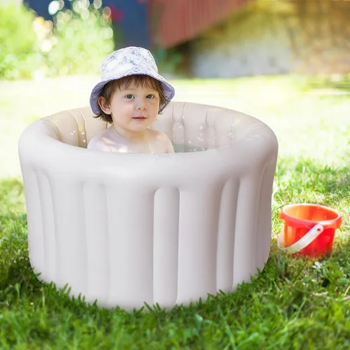 Vista 3 de Bañera inflable portátil para bebés de 6 meses en adelante, piscina plegable para bebés con base antideslizante y asiento de apoyo suave, ideal