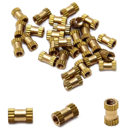 Vista 64 de Tuercas moleteadas de rosca hembra M2x3mm OD Tuercas de inserción roscadas de latón Tuercas de incrustación hidráulicas soldadas juntas Kit surtido