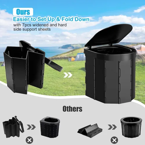 Vista 4 de Inodoro portátil para acampar, inodoro plegable para adultos con tapa y soporte retráctil para papel higiénico, inodoro portátil impermeable