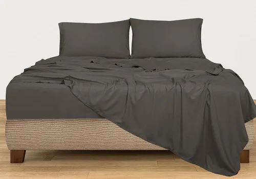 Vista 8 de ROYALE LINENS Juego de sábanas de 300 hilos 100% algodón peinado de fibras largas, 4 piezas, 1 sábana bajera, 1 encimera y 2 fundas de almohada, Gris