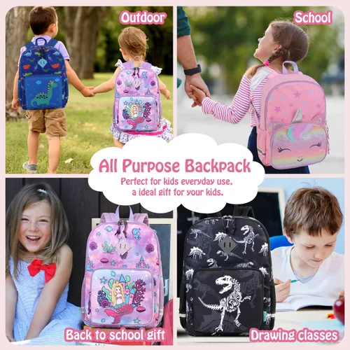 Vista 6 de VONXURY - Mochila preescolar ligera para niños pequeños con hebilla de pecho dinosaurio azul