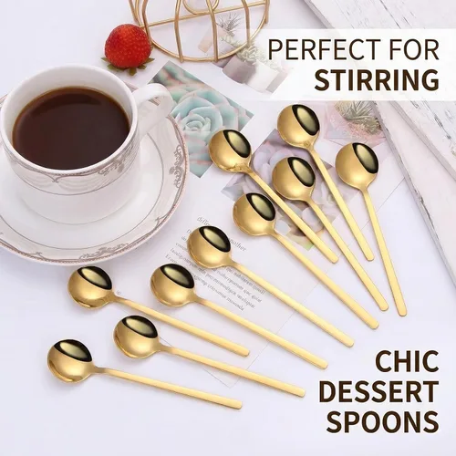 Vista 5 de Juego de 8 cucharas de café doradas de 5.24 pulgadas, cucharas de postre pequeñas de acero inoxidable de 5.24 pulgadas, cucharas de té SUS 304