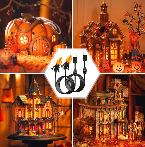 Vista 5 de Cable accesorio con una bombilla LED, cable de 6 pies con interruptor de encendido/apagado para calabaza de Halloween, proyectos de manualidades