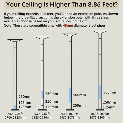 Vista 3 de Extensión de Tubo para Pole Dance de 45mm - Extensión de Tubo de Baile de 125/250/500mm, Fácil de Instalar, Extensión Cromada de Conexión Suave