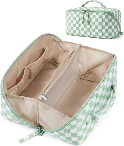 Vista 14 de BAGSMART Bolsa de Maquillaje de Viaje para Mujeres, Estuche Cosmético Portátil Resistente al Agua, Organizador de Maquillaje Acolchado Abultado