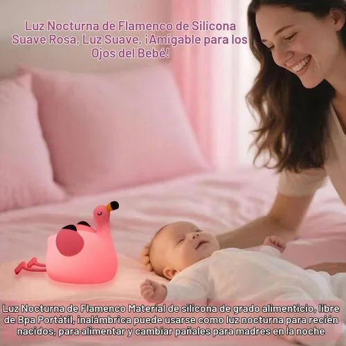 Vista 6 de Flamingo Night Light for Kids, Pink Silicone Squishy Dimmable Nursery Lamp Lámpara Flamingo