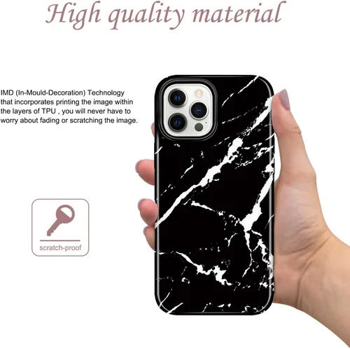 Vista 2 de Compatible con iPhone 12 Pro Funda iPhone 12 Funda de mármol delgada a prueba de golpes TPU suave goma silicona funda funda de teléfono negro