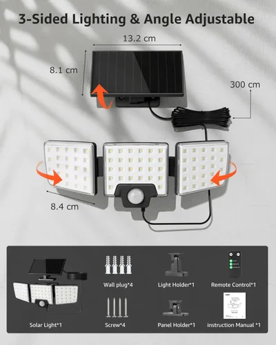 Vista 7 de Lepro Luces solares de seguridad para exteriores, sensor de movimiento 2 en 1, control remoto separado e integrado, IP65, impermeable, luces solares