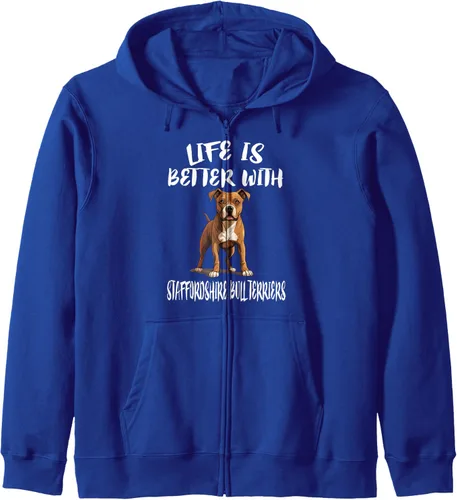 Vista 4 de La vida es mejor con la sudadera con capucha Staffordshire Bull Terriers Dogs Zip, Negro