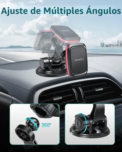 Vista 4 de APPS2Car Soporte magnético para teléfono de automóvil con brazo ajustable y 6 imanes fuertes, soporte universal para salpicadero, parabrisas