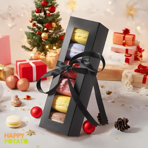 Vista 3 de HAPPY POTATO Paquete de 25 cajas de macarrones para 6, 7.2 x 1.9 x 1.9 pulgadas, cajas de embalaje de macarrones, cajas de macarrón negro