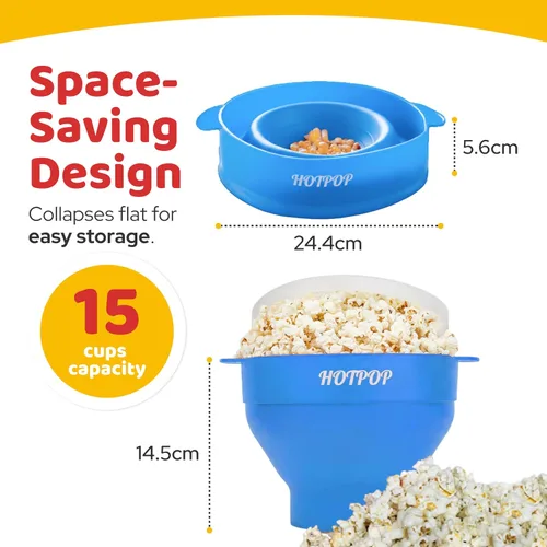Vista 2 de El Hotpop Original - Palomitero para microondas, Popcorn, contenedor de silicona para hacer palomitas de maíz, cuenco plegable sin BPA y apto