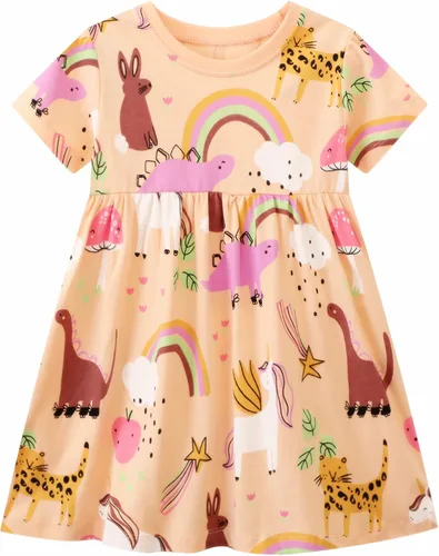 Vista 6 de Vestido casual de algodón de manga corta para niñas pequeñas, vestidos básicos para leggings Animales (Animals)