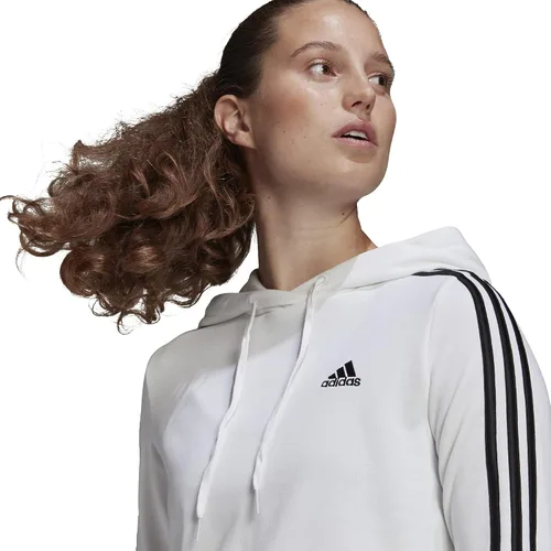 Vista 5 de adidas Essentials - Sudadera corta con capucha de 3 rayas para mujer, Blanconegro