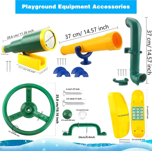 Vista 2 de Juego de 11 piezas de columpio para patio de recreo, accesorios de plástico para volante pirata con asas de seguridad, telescopio, periscopio