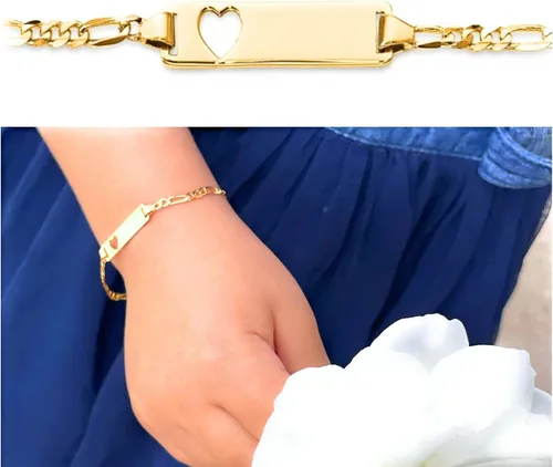 Vista 3 de Pulsera de oro amarillo de 10 quilates para niños con diseño de corazón recortado y cierre de langosta