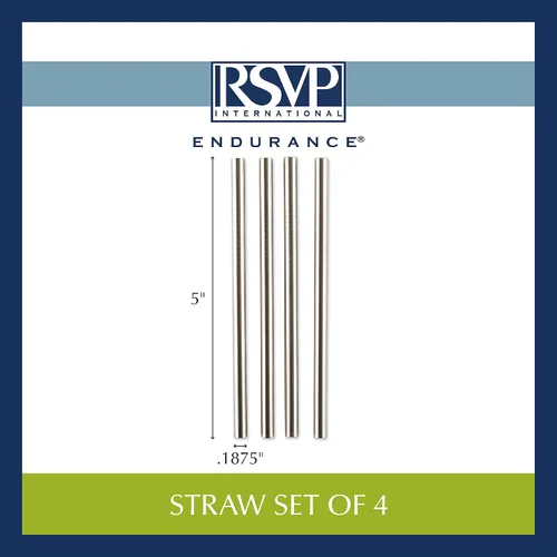 Vista 6 de RSVP International Endurance (SIP-5CS), juego de 4 popotes reutilizables, acero inoxidable, 5 pulgadas, se adapta a la mayoría de vasos