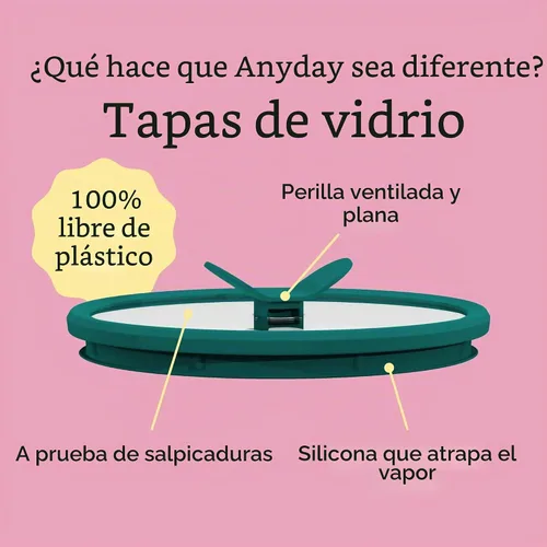 Vista 5 de Anyday Almacenamiento de alimentos de vidrio de 7 tazas con tapa de vidrio, plato redondo poco profundo, preparación de comidas y utensilios