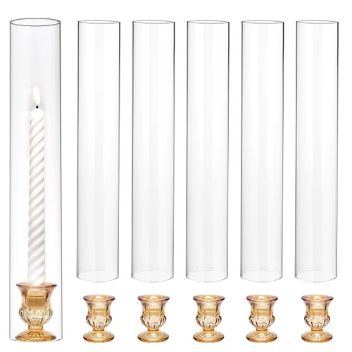 Vista 12 de CHILL RECIPE Portavelas Hurricane de Cristal Transparente Cilíndricos de 12 pulgadas de Alto, Tubo de Chimenea, Portavelas de Cristal Cónico Floral