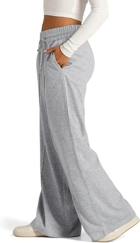 Vista 5 de eoeioa Pantalones deportivos de pierna ancha de gran tamaño para mujer, con cordón, cintura baja, pierna recta, pantalones holgados con bolsillo