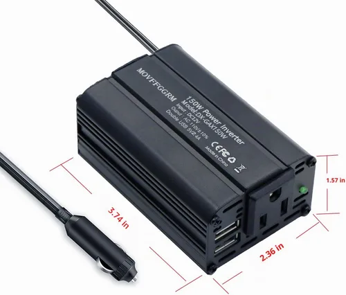 Vista 4 de Inversor de corriente de 150 W 12 V CC a 110 V AC adaptador de enchufe de coche convertidor de salida con cargador de coche de CA dual USB 2.4A