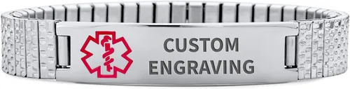 Vista 7 de Bling Jewelry Pulsera unisex personalizada de identificación médica de identificación médica para mujeres y adolescentes, acero inoxidable