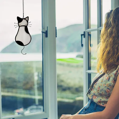 Vista 7 de BOXCASA Gato vitral colgante de ventana, regalo para mamá y amiga