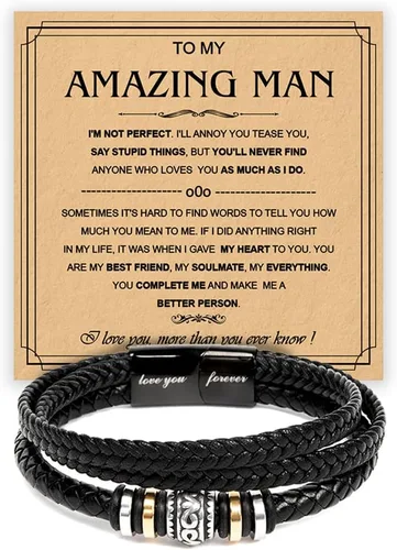 Vista 9 de Pulsera Para Mi Hombre, Pulsera Para Esposo Regalo De Esposa, Pulseras Para Hombres Regalo, Pulseras De Cuero Trenzado Y Acero Inoxidable Con