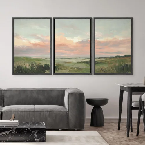 Vista 151 de SIGNWIN Lienzo enmarcado para pared, juego de arte pastel con cadena montañosa, bosque, niebla, naturaleza silvestre, ilustraciones modernas, arte