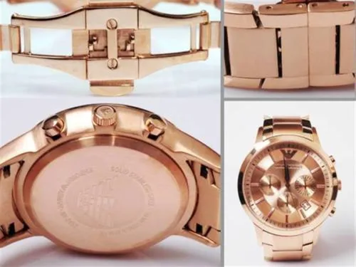 Vista 5 de Emporio Armani AR2452 Reloj de cuarzo de acero inoxidable rosa con esfera rosa para hombre