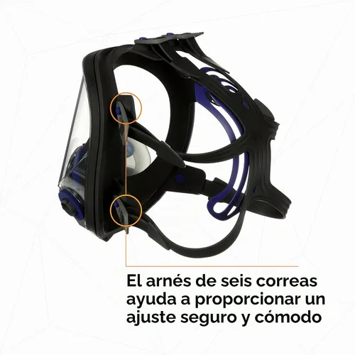 Vista 14 de Respirador reutilizable 3M Ultimate FX serie FF con máscara completa, protección respiratoria, S, Negro/Azul, 1 Arnés de seis correas, para un